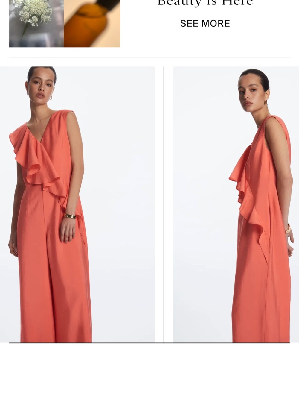 COS Tangerine Ruffle V-Neck Wide-Leg Jumpsuit 8